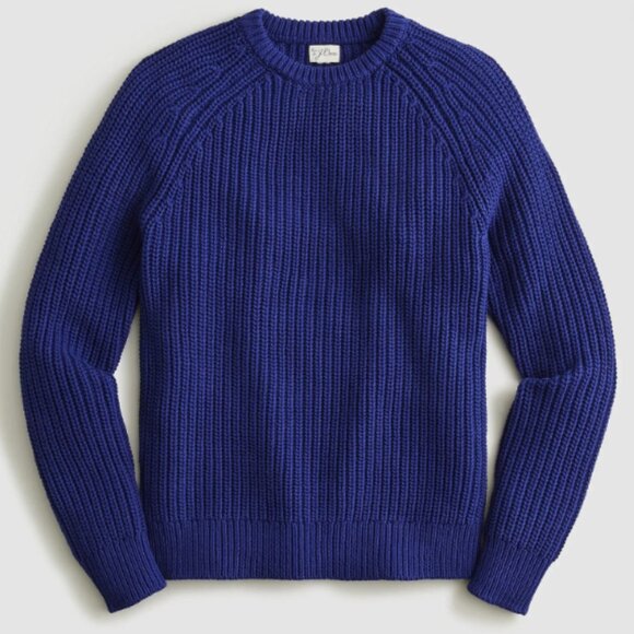 NWT J. Crew Shaker knit Sweater Men's Medium Cotton Fisherman Vivid Navy Blue - Picture 1 of 6